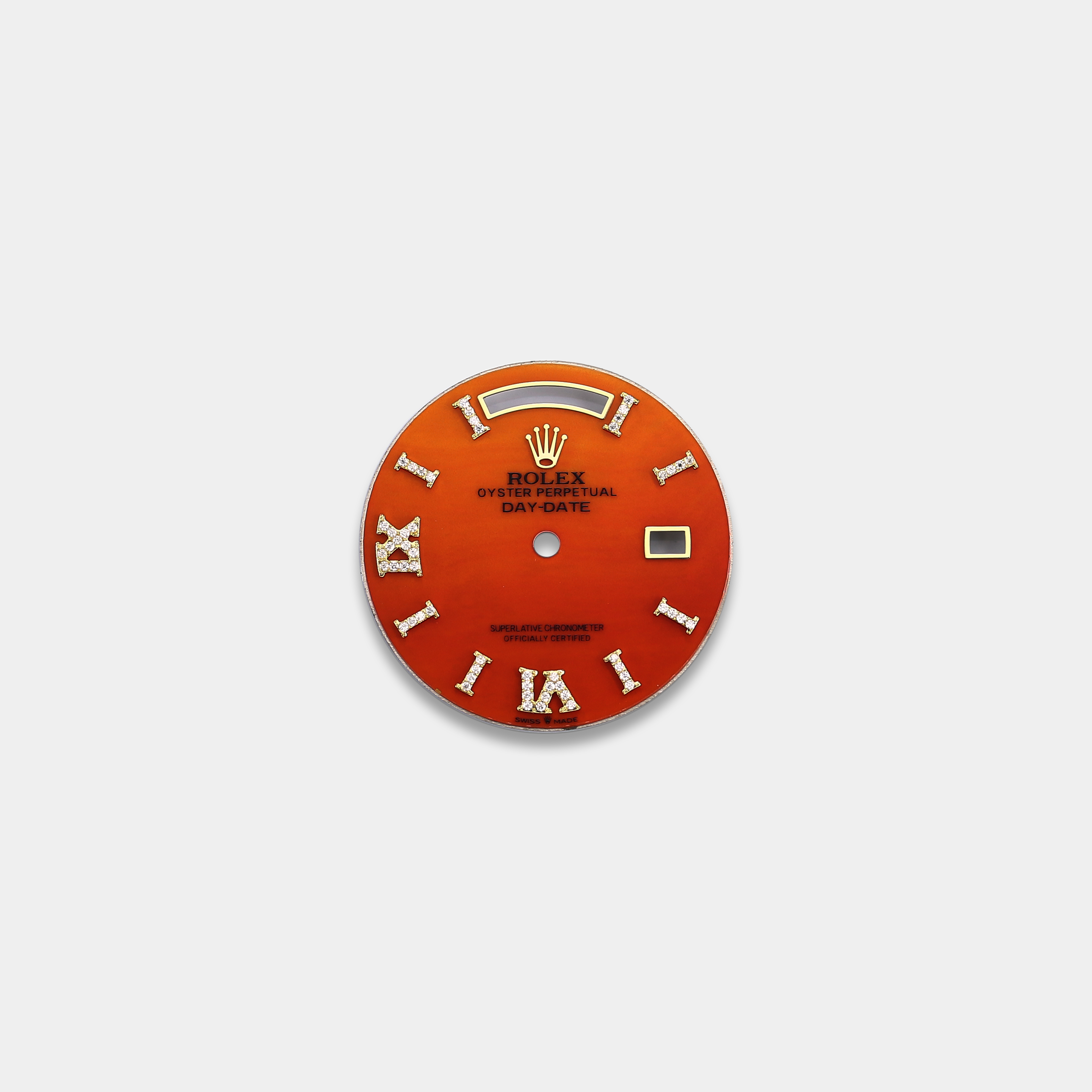 롤렉스 데이데이트 36mm 커스텀다이얼 홍옥수(Carnelian) 다이얼 옐로골드용 로만 다이아 인덱스