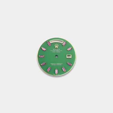 롤렉스 데이데이트 36mm 커스텀다이얼 옥(Polar Jade) 다이얼 옐로골드용 바게뜨 루비 인덱스