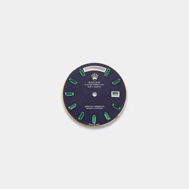 롤렉스 데이데이트 36mm 커스텀다이얼 자수정(Amethyst/Purple Stone) 다이얼 화이트골드용 바게뜨 에메랄드 인덱스