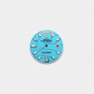 롤렉스 데이데이트 40MM 커스텀다이얼 터콰이즈(Turquoise) 다이얼 화이트골드용 바게뜨 다이아 인덱스