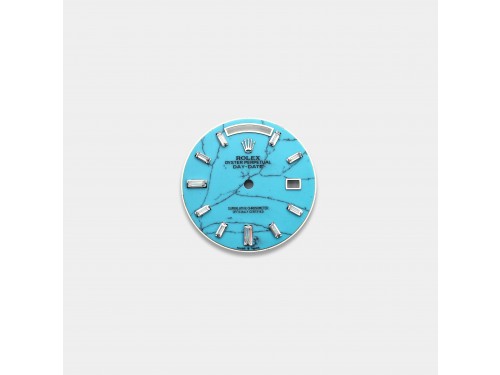 롤렉스 데이데이트 40MM 커스텀다이얼 터콰이즈(Turquoise) 다이얼 화이트골드용 바게뜨 다이아 인덱스