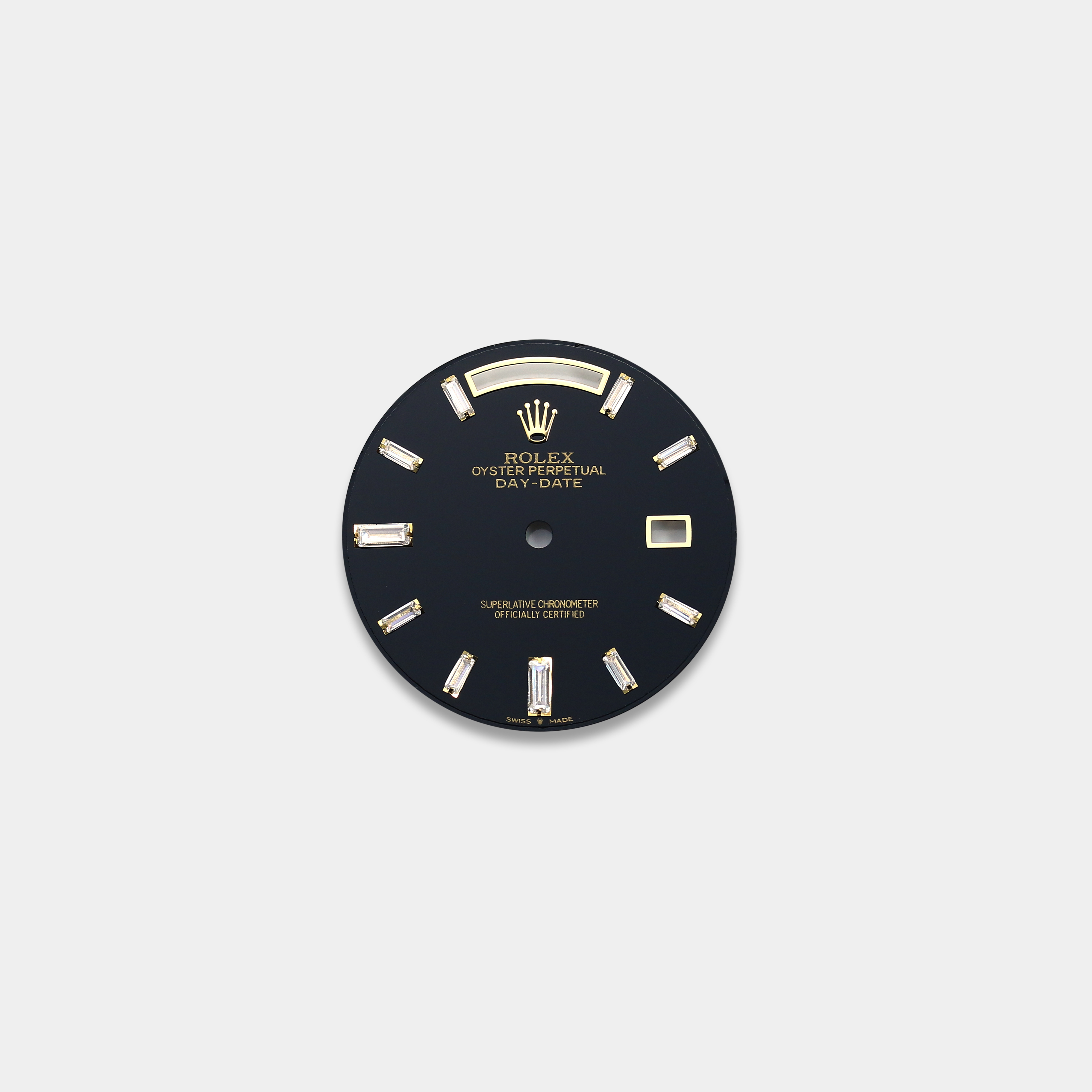 롤렉스 데이데이트 40mm 커스텀다이얼 오닉스(Onyx) 다이얼 옐로골드용 바게뜨 다이아 인덱스