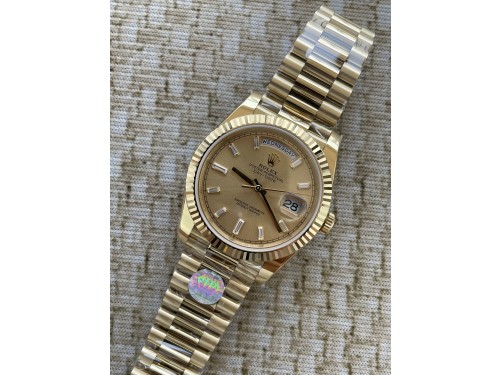 QP공장 롤렉스 데이데이트40 옐로우골드 텅스텐 골드바게트다이얼 스틸브레이슬릿 208~211g로