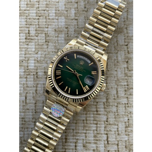 QP공장 롤렉스 데이데이트40 옐로우골드 텅스텐 그린옴브레로만다이얼 스틸브레이슬릿 208~211g로