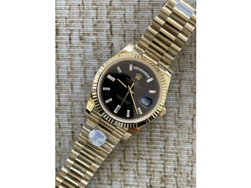 QP공장 롤렉스 데이데이트40 옐로우골드 텅스텐 블랙바게트다이얼 스틸브레이슬릿 208~211g로