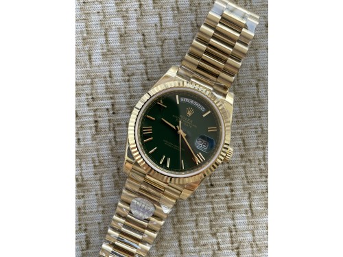 QP공장 롤렉스 데이데이트40 옐로우골드 텅스텐 그린로만다이얼 스틸브레이슬릿 208~211g로