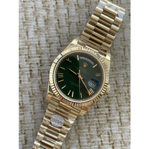 QP공장 롤렉스 데이데이트40 옐로우골드 텅스텐 그린로만다이얼 스틸브레이슬릿 208~211g로