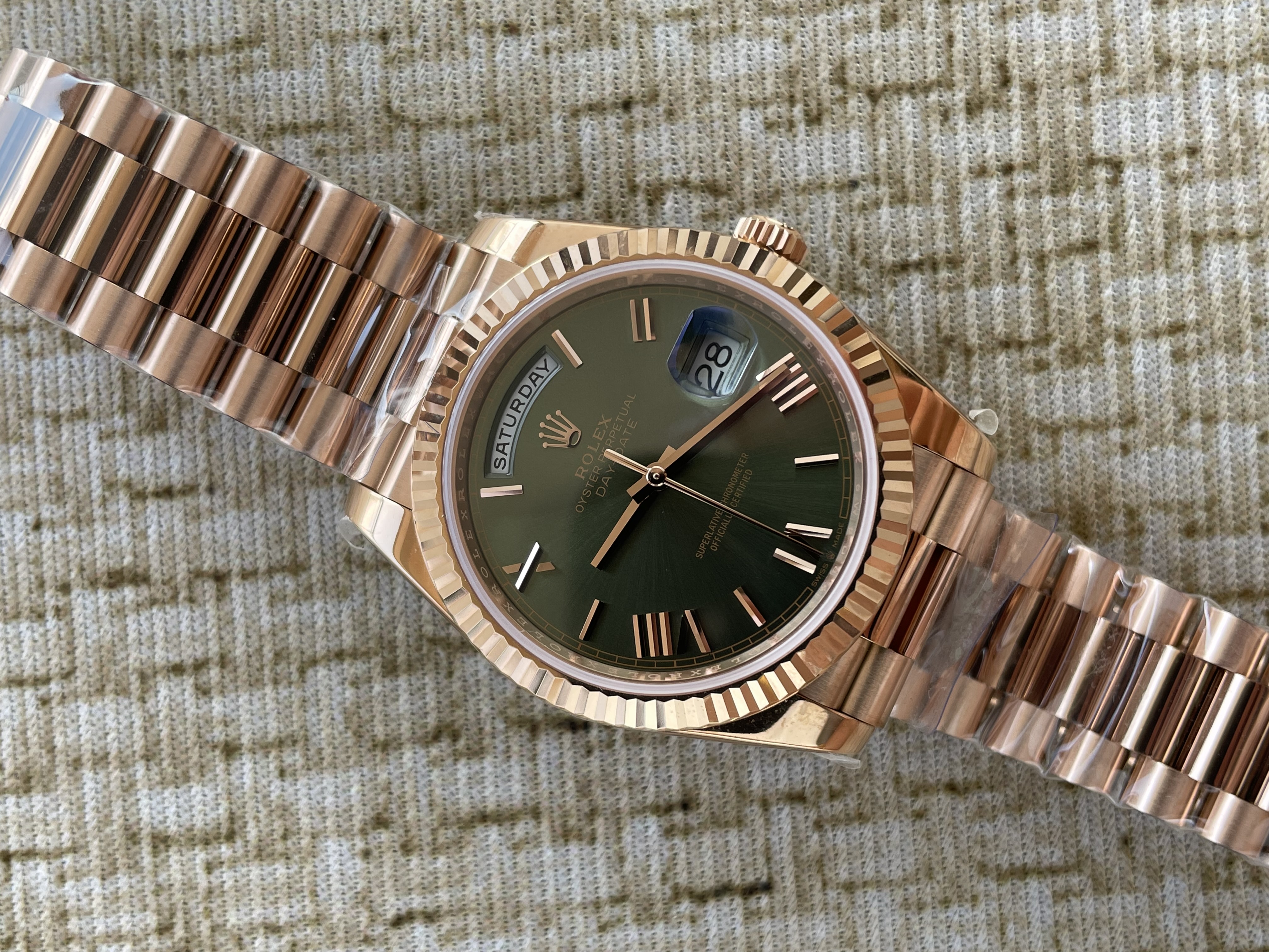 QP공장 롤렉스 데이데이트40 로즈골드 텅스텐 그린로만다이얼 
